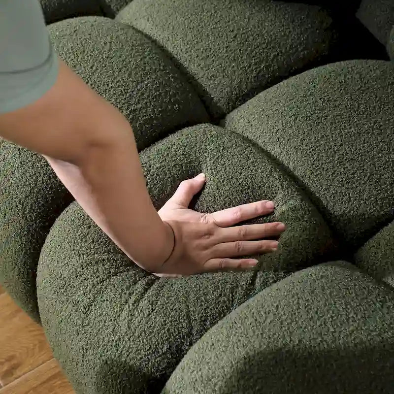 64.96 length ,35.83 deepth ,human body structure for USA people, marshmallow sofa,boucle sofa ,2 seater, BEIGE BOUCLE