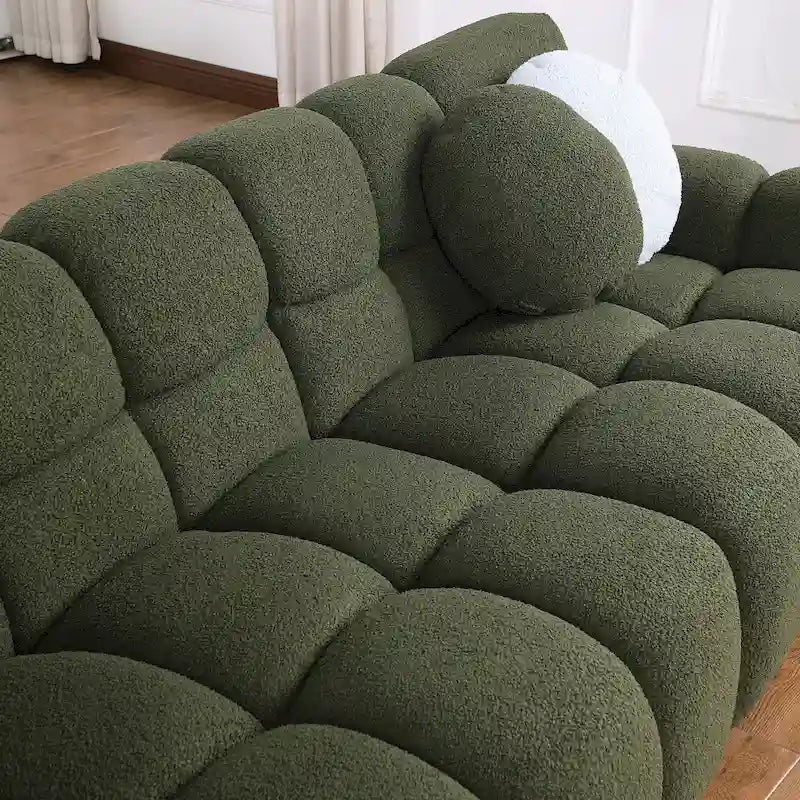 64.96 length ,35.83 deepth ,human body structure for USA people, marshmallow sofa,boucle sofa ,2 seater, BEIGE BOUCLE