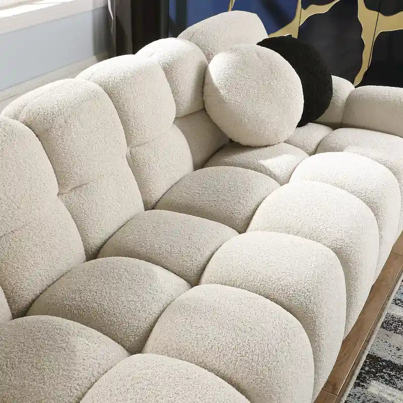 64.96 length ,35.83 deepth ,human body structure for USA people, marshmallow sofa,boucle sofa ,2 seater, BEIGE BOUCLE