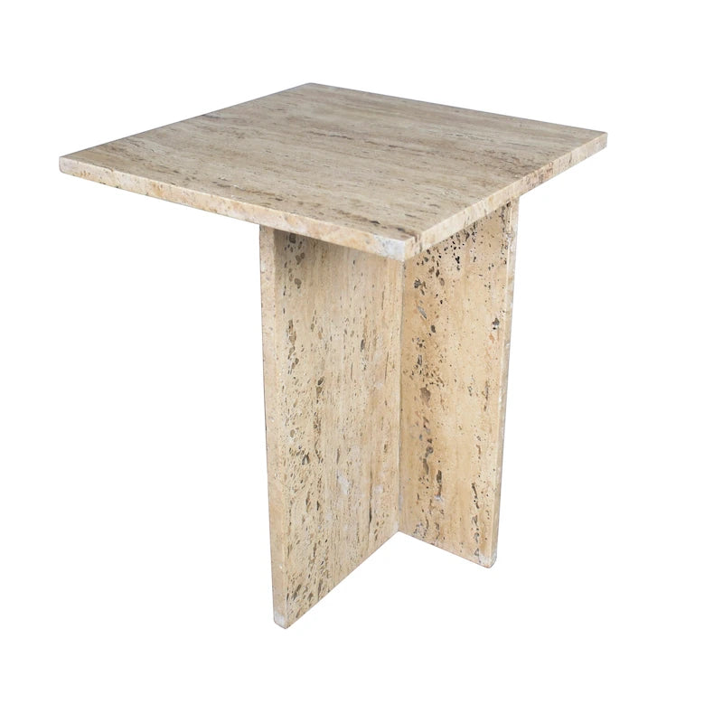 Venus 18.5 Contemporary Natural Marble Handmade T-Shaped End Table, Gray/Beige.