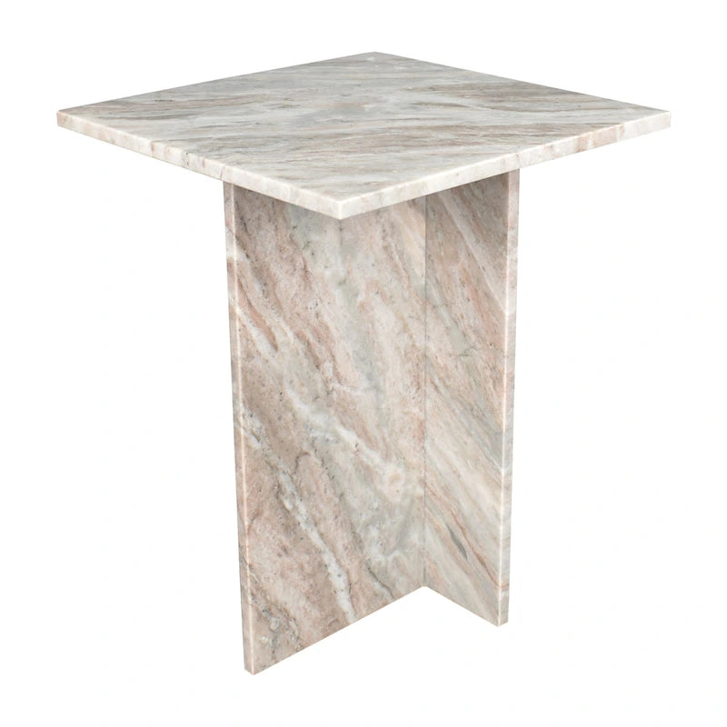 Venus 18.5 Contemporary Natural Marble Handmade T-Shaped End Table, Gray/Beige.