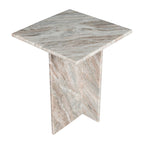Venus 18.5 Contemporary Natural Marble Handmade T-Shaped End Table, Gray/Beige.