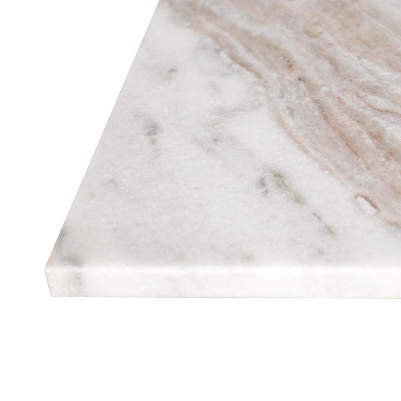 Venus 18.5 Contemporary Natural Marble Handmade T-Shaped End Table, Gray/Beige.