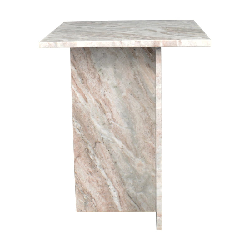 Venus 18.5 Contemporary Natural Marble Handmade T-Shaped End Table, Gray/Beige.