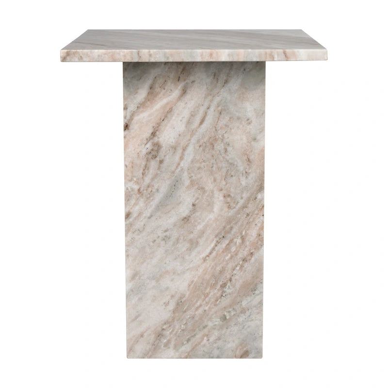 Venus 18.5 Contemporary Natural Marble Handmade T-Shaped End Table, Gray/Beige.