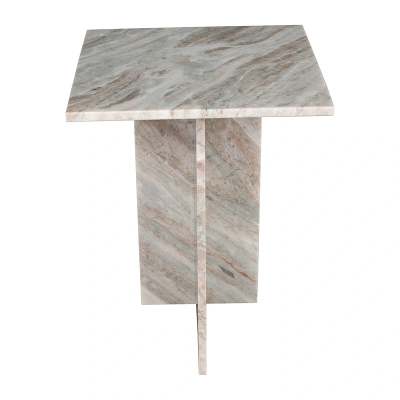 Venus 18.5 Contemporary Natural Marble Handmade T-Shaped End Table, Gray/Beige.