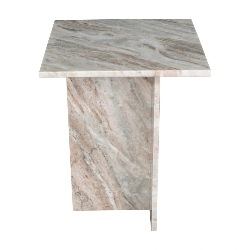 Venus 18.5 Contemporary Natural Marble Handmade T-Shaped End Table, Gray/Beige.