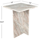 Venus 18.5 Contemporary Natural Marble Handmade T-Shaped End Table, Gray/Beige.