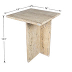 Venus 18.5 Contemporary Natural Marble Handmade T-Shaped End Table, Gray/Beige.