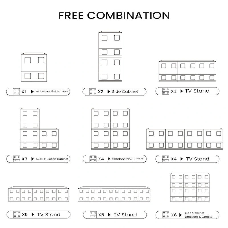 Mid Century Decorative Combinable multifunctional wooden cabinets, 1~4 Pieces