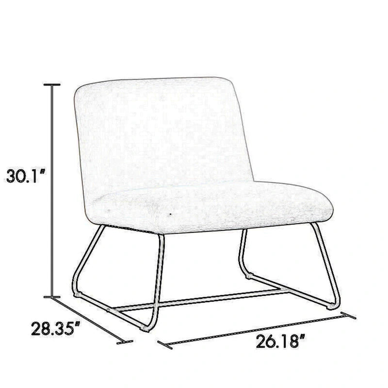 Ciao 26 Inch Accent Armless Chair, Soft Ivory Teddy Upholstery, Black Steel