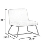 Ciao 26 Inch Accent Armless Chair, Soft Ivory Teddy Upholstery, Black Steel