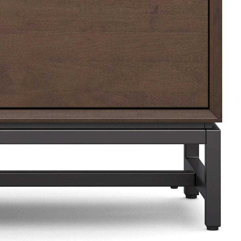 WYNDENHALL Devlin SOLID HARDWOOD 72 inch Wide Modern Industrial TV Media Stand in Walnut Brown For TVs up to 80 inches