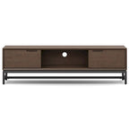 WYNDENHALL Devlin SOLID HARDWOOD 72 inch Wide Modern Industrial TV Media Stand in Walnut Brown For TVs up to 80 inches