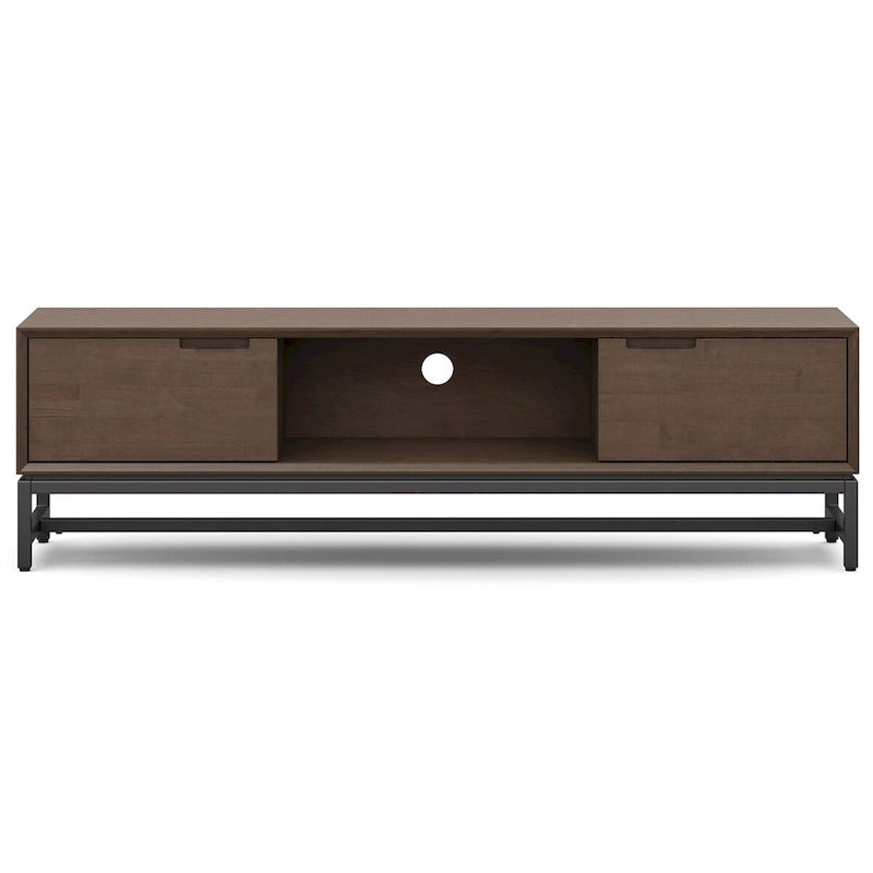WYNDENHALL Devlin SOLID HARDWOOD 72 inch Wide Modern Industrial TV Media Stand in Walnut Brown For TVs up to 80 inches