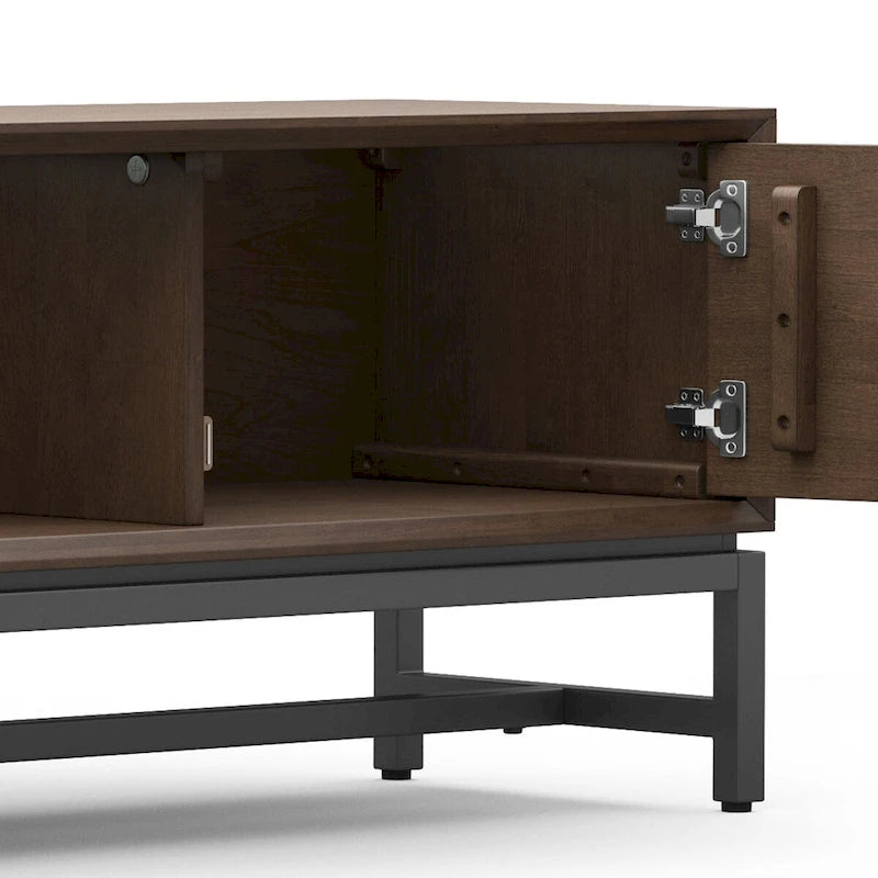 WYNDENHALL Devlin SOLID HARDWOOD 72 inch Wide Modern Industrial TV Media Stand in Walnut Brown For TVs up to 80 inches