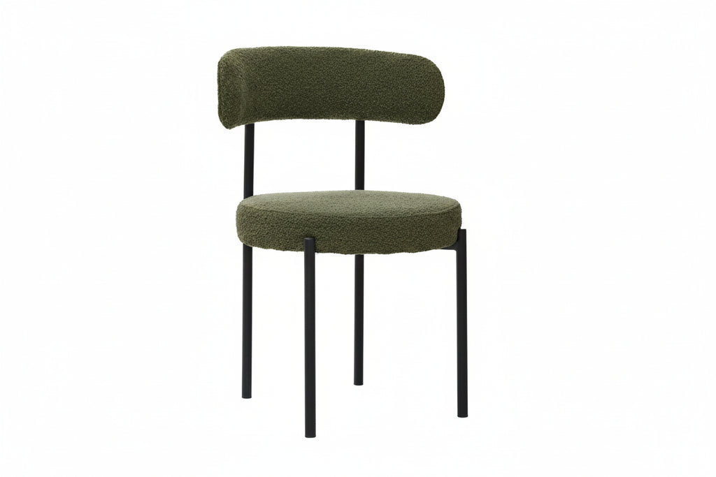Boucle Dining Chairs,Mid-Century Modern Curved Backrest Chair,2 PCS