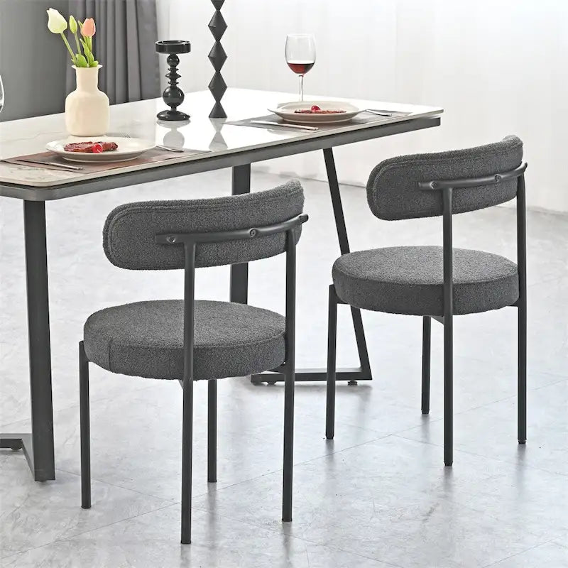 Boucle Dining Chairs,Mid-Century Modern Curved Backrest Chair,2 PCS