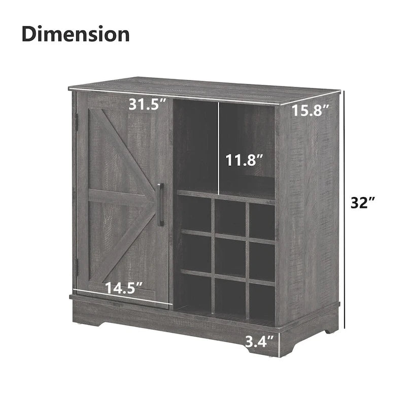 Barn Door Buffet Bar Cabinet with Wine Rack Sideboard Cabinet