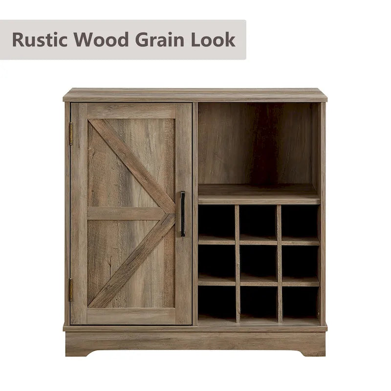 Barn Door Buffet Bar Cabinet with Wine Rack Sideboard Cabinet