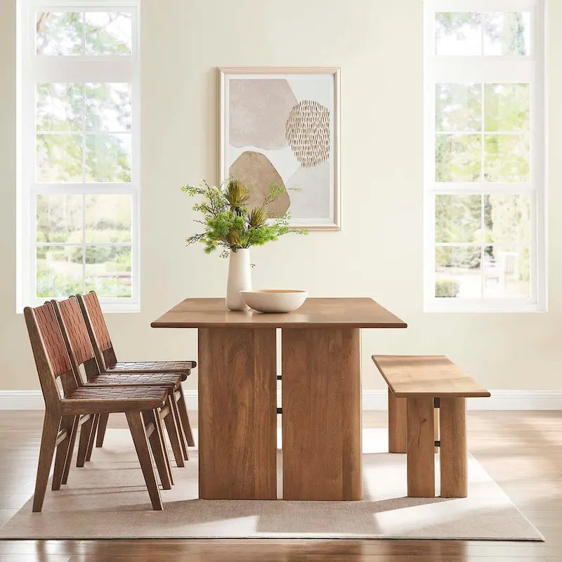 86 Wood Dining Table and Bench Set
