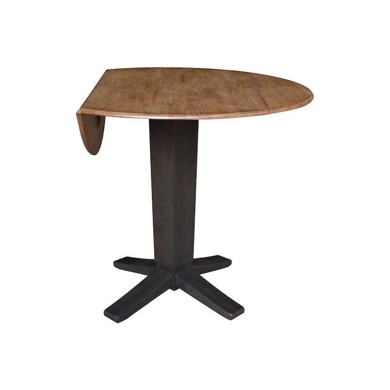 42 in Solid Wood Round Dual Drop Leaf Pedestal Counter Height Dining Table
