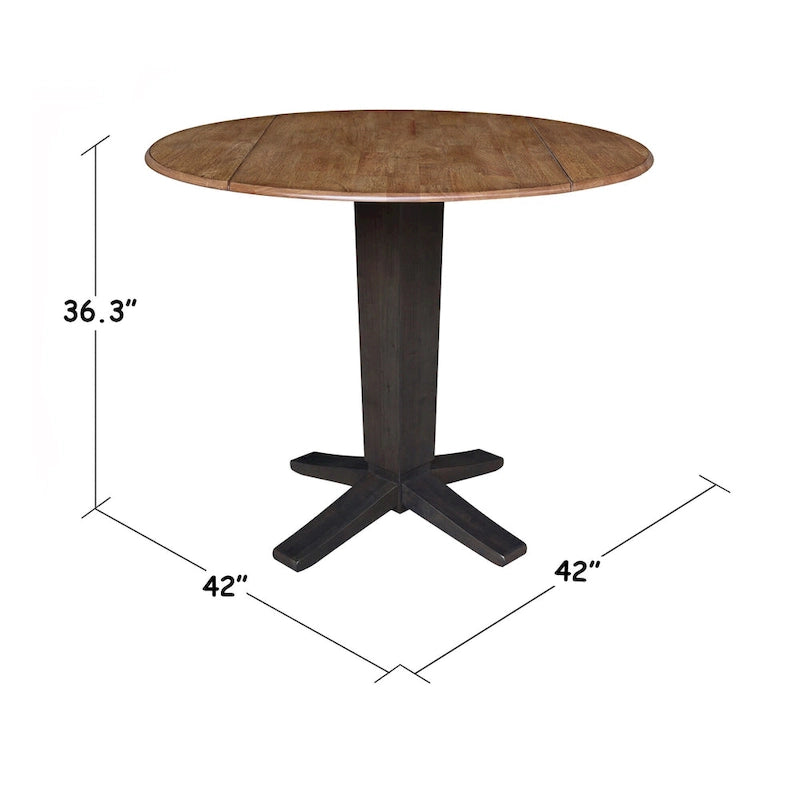 42 in Solid Wood Round Dual Drop Leaf Pedestal Counter Height Dining Table
