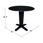 42 in Solid Wood Round Dual Drop Leaf Pedestal Counter Height Dining Table
