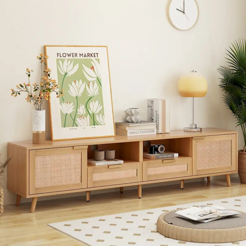 Modern Farmhouse Media Console with Solid Wood Legs