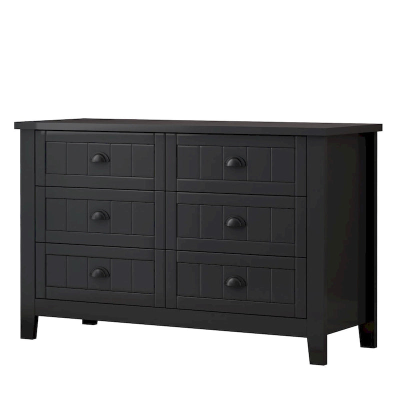 Farmhouse Black Solid Wood Entryway Storage Cabinet with Six Drawers