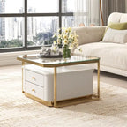 Modern Square Nesting Coffee Table with 2 Drawers (Set of 2)