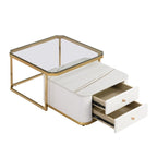 Modern Square Nesting Coffee Table with 2 Drawers (Set of 2)