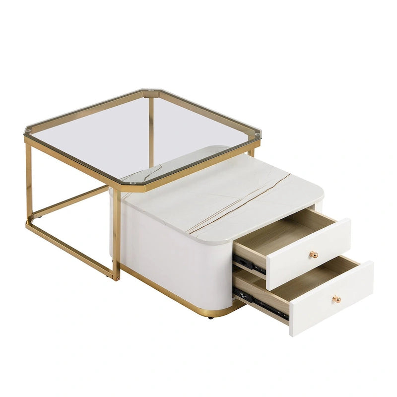 Modern Square Nesting Coffee Table with 2 Drawers (Set of 2)