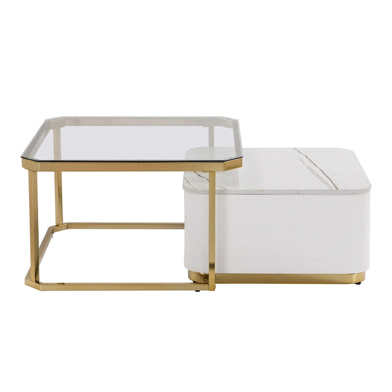 Modern Square Nesting Coffee Table with 2 Drawers (Set of 2)