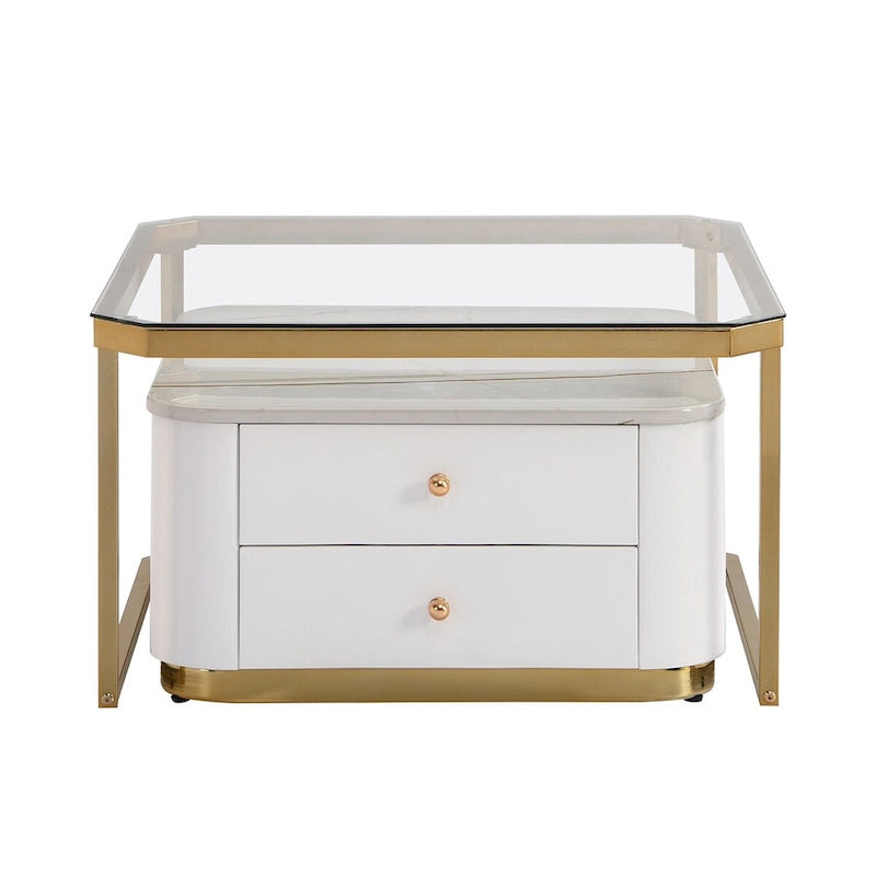 Modern Square Nesting Coffee Table with 2 Drawers (Set of 2)