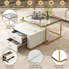 Modern Square Nesting Coffee Table with 2 Drawers (Set of 2)
