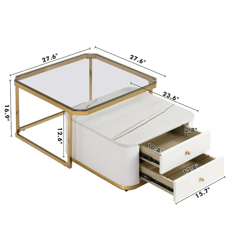 Modern Square Nesting Coffee Table with 2 Drawers (Set of 2)
