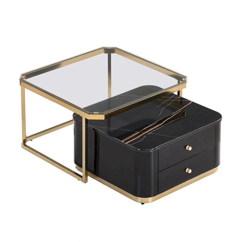 Modern Square Nesting Coffee Table with 2 Drawers (Set of 2)