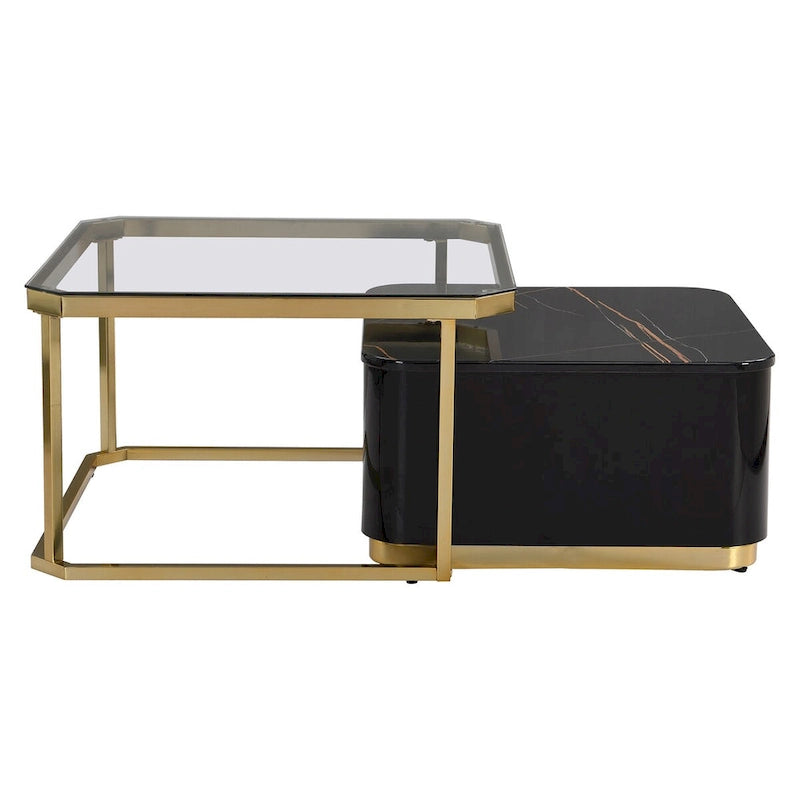 Modern Square Nesting Coffee Table with 2 Drawers (Set of 2)