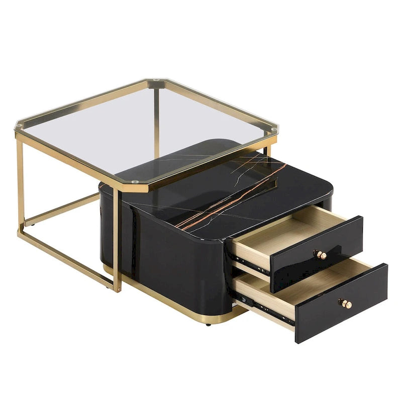 Modern Square Nesting Coffee Table with 2 Drawers (Set of 2)