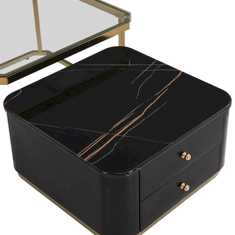 Modern Square Nesting Coffee Table with 2 Drawers (Set of 2)