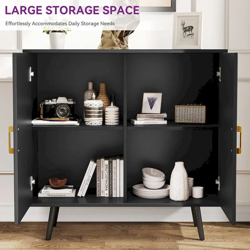 70.1 Wide Wood Sideboard Buffet Storage Cabinet with 4 Door and Adjustable Shelves
