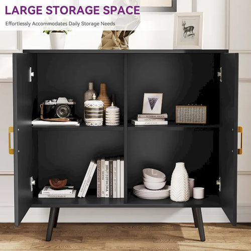 70.1 Wide Wood Sideboard Buffet Storage Cabinet with 4 Door and Adjustable Shelves