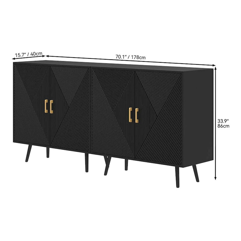 70.1 Wide Wood Sideboard Buffet Storage Cabinet with 4 Door and Adjustable Shelves