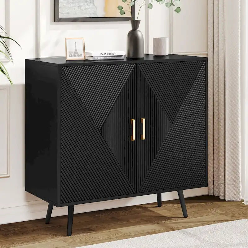 70.1 Wide Wood Sideboard Buffet Storage Cabinet with 4 Door and Adjustable Shelves