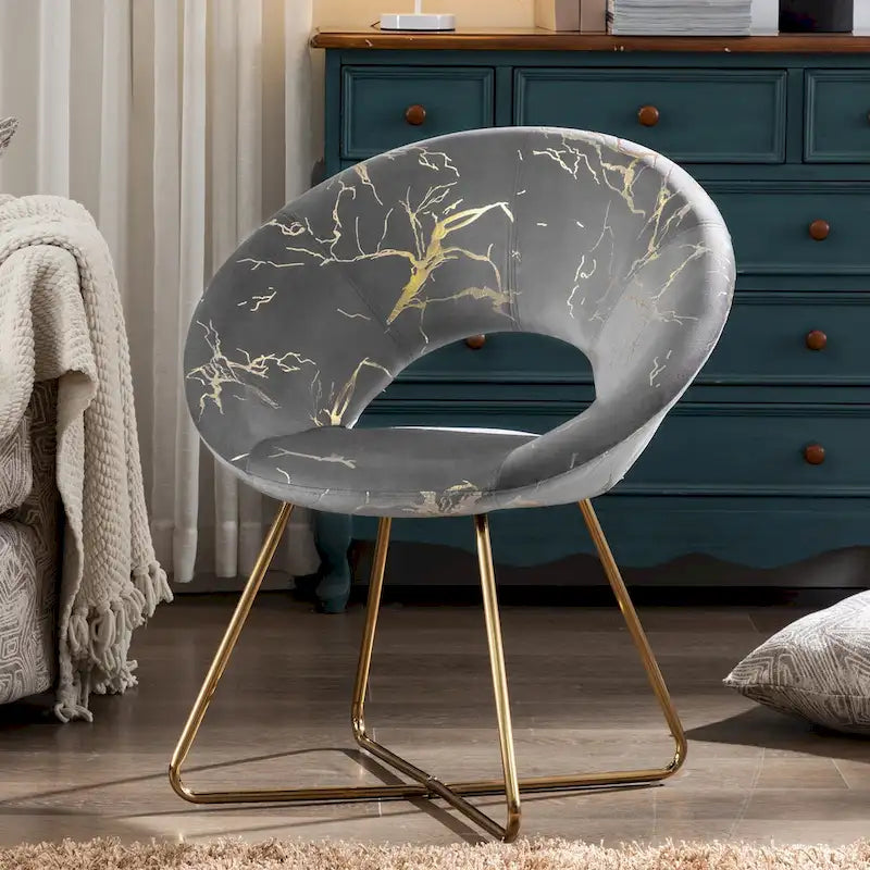 Modern Bronzing Velvet Upholstered Accent Chair Vanity Leisure Chair