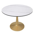 LeisureMod Round Dining Table 40 Sintered Stone Tabletop in Gold Steel Bistro Series