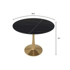 LeisureMod Round Dining Table 40 Sintered Stone Tabletop in Gold Steel Bistro Series
