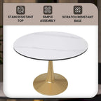 LeisureMod Round Dining Table 40 Sintered Stone Tabletop in Gold Steel Bistro Series