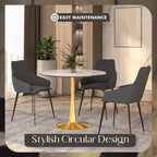 LeisureMod Round Dining Table 40 Sintered Stone Tabletop in Gold Steel Bistro Series